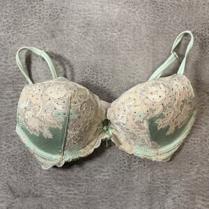 Victorias Secret Mint Lace Rhinestone Bra